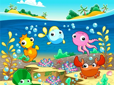 Deep Sea Friends Underwater World Illustrations character design childrens book illustration childrens publishing cute crab digital illustration educational art fish illustration kidlitart marine life nursery art ocean illustration octopus art sea creatures storybook design tropical island underwater world vector style vibrant colors
