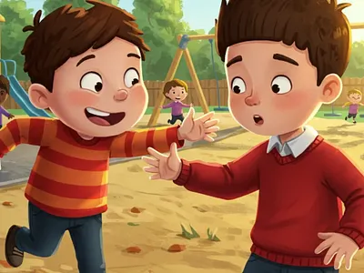 Playground Friends Storytelling & Character Interaction 2d illustration book cover art boy characters character design childrens book illustration childrens literature childrens publishing cinematic lighting concept art digital painting friendship illustration kidlitart narrative art painterly style playground scene school life art storytelling art whimsical illustration