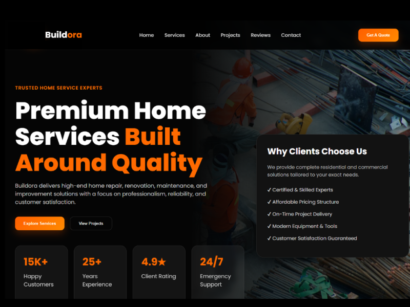 Buildora — On-Demand Home Services Platform clean web ui design design portfolio project design system figma figma ui design homeservices landing page modern website servicewebsite ui ui design uidesign web design webdesign webdevelopmemt website website design website development