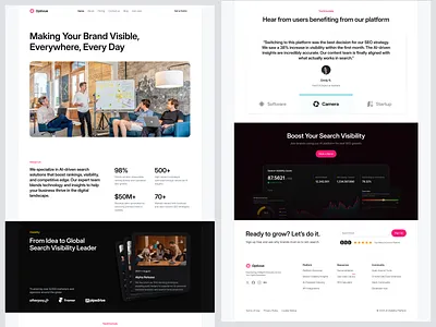 AI SEO Landing Page: Search Visibility & Growth Analytics agency ai company company profile dashboard graphic design landing page marketing saas saas landing page saas marketing web saas web saas web app seo ui design uiux uiux design ux design website