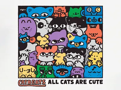 Catbeats - All Cats Are Cute 2d apparel design cartoon cat character design cute cute illustration design dog graphic design illustration japanese japanese graphic design kawaii lettering mascot design merchandise design music album typography vector illustration