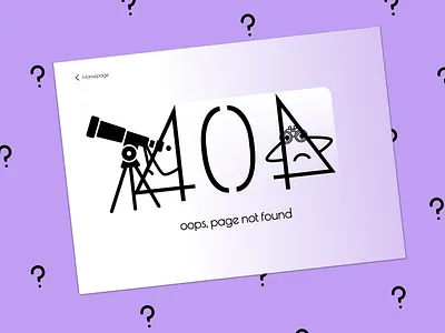 404 Page Design | Interesting 404 design 3d 404 animation app binoculars branding creative cute dailyui design graphic design illustration motion graphics page purple telescope ui ux vector web designinh