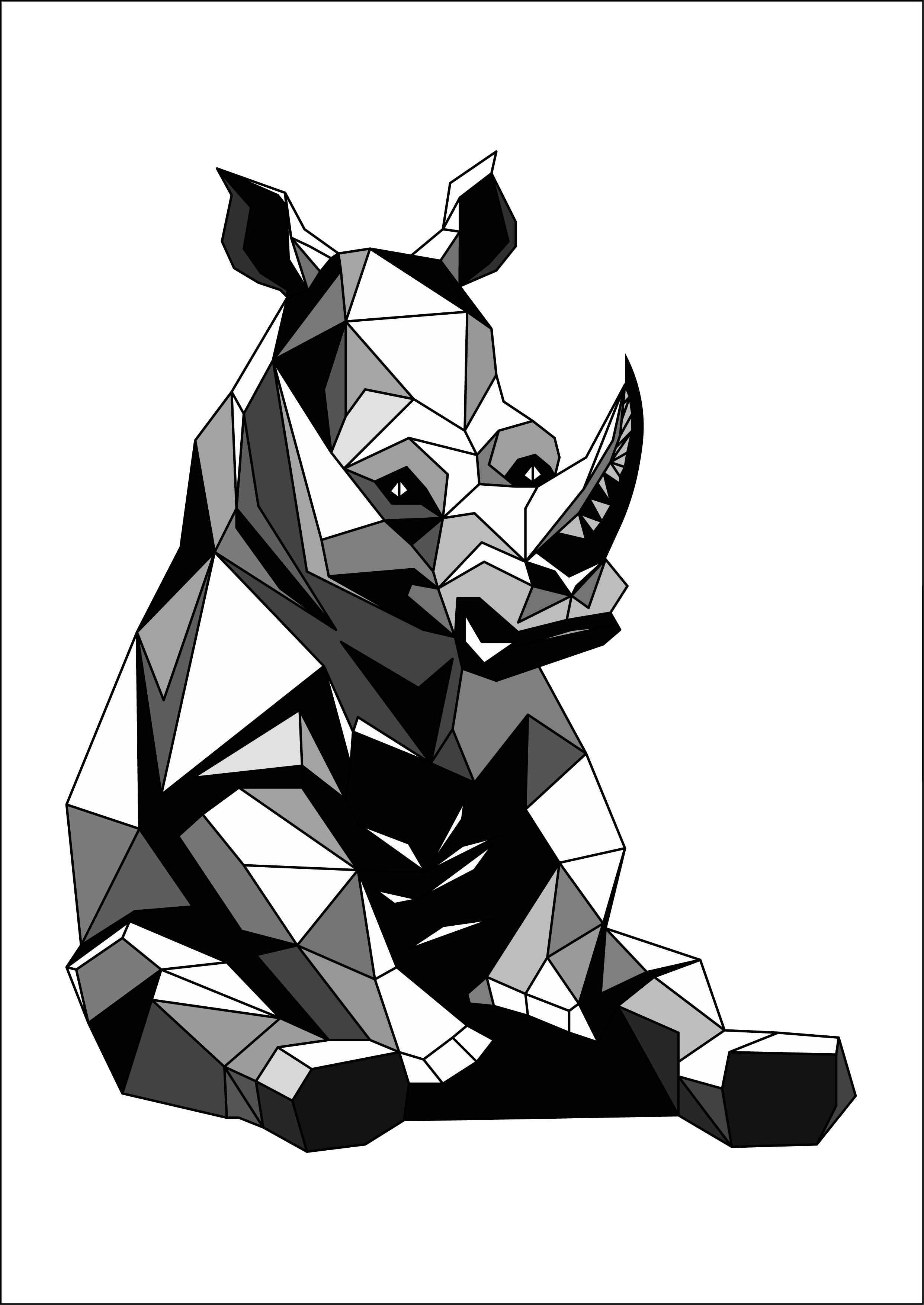 Sitting Polygon Rhino Ray animal animal illustration art black and white rhino cute rhino geometric rhino minimalist rhino modern design polygon rhino polygonal polygonal animal ray rhinoceros sitting rhino stylized rhino vector wildlife art