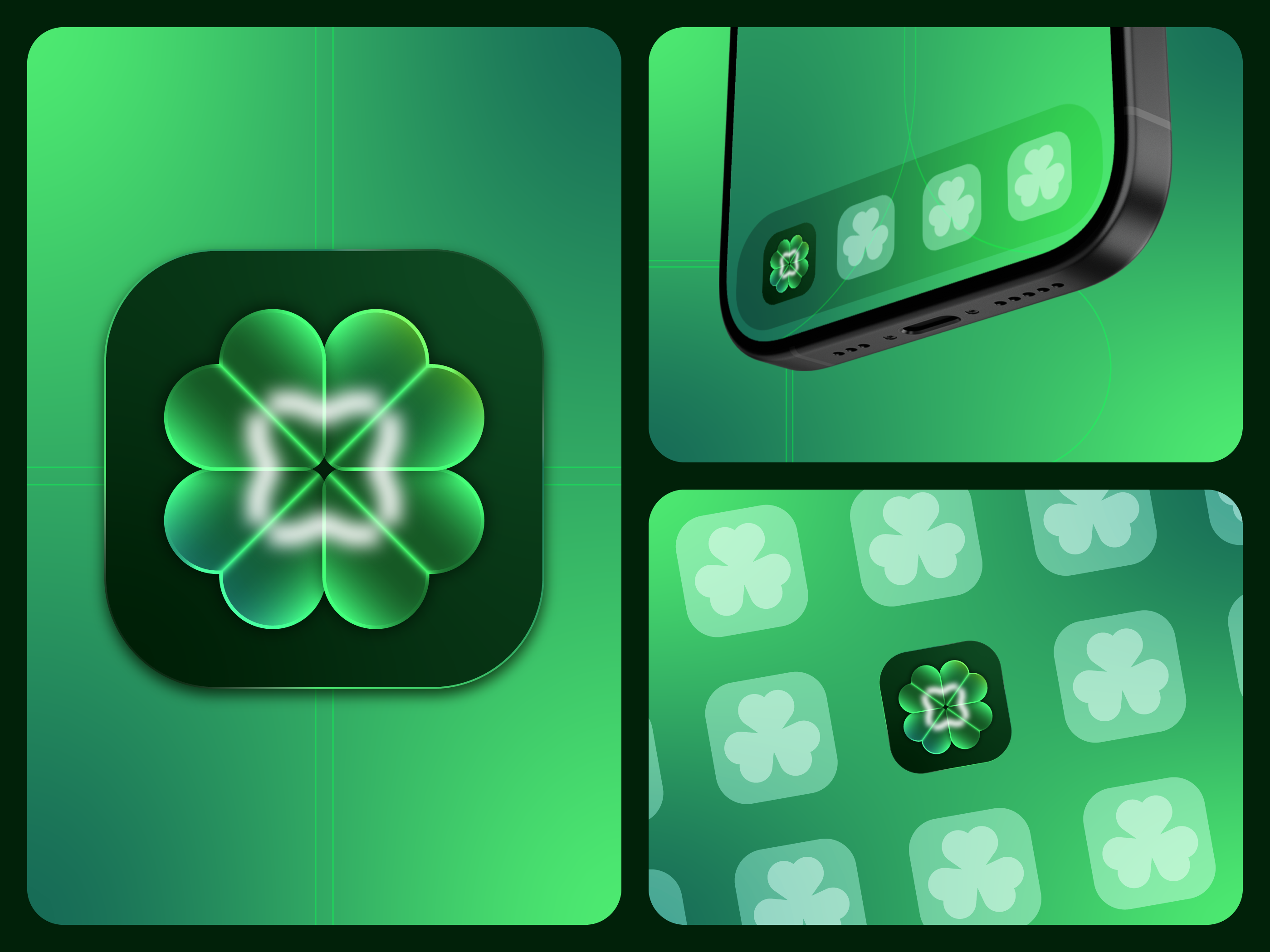 Modern Glassmorphism Mobile App Icon for Clover4 Investments