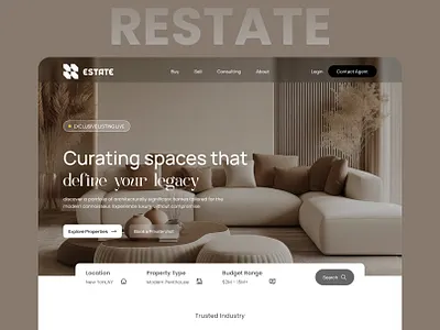 ESTATE - Luxury Real Estate Landing Page UI/UX Design b2b b2c branding figma graphic design landing landing page design logo product design realesate saas ui ui design user flow ux ux reaearch web design website design wordpress