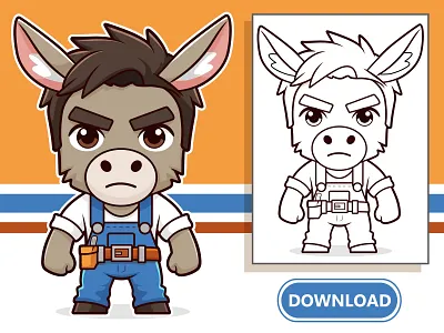 Cartoon Donkey Animal Worker Vector Suitable for Coloring Page animal illustration animal mascot beehaya black and white cartoon chaarcter character design coloring coloring page cute donkey cute mascot design donkey donkey cartoon donkey mascot kid mascot design outline vector art vector illustration vector mascot
