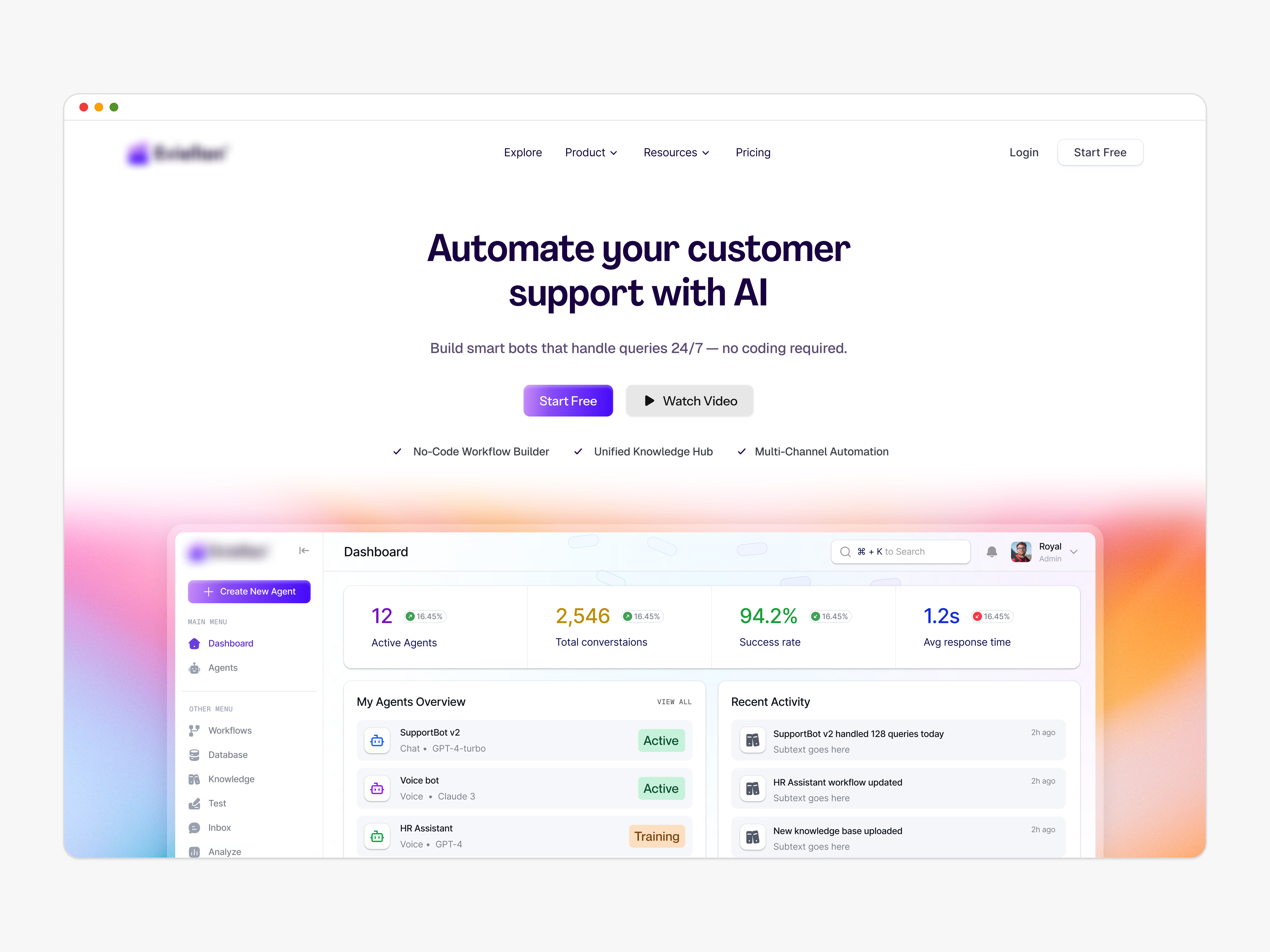 Agentic AI agentic ai ai ai agent ai assistant automation builder clean ui header homepage landing page minimal product design saas ui design webapp workflow