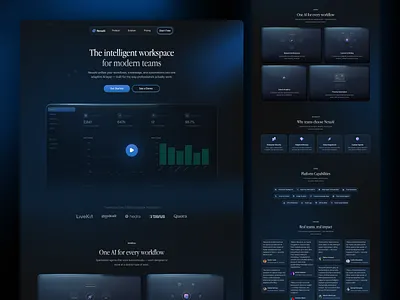 NexaAI — AI Workspace SaaS Landing Page ai ai design ai platform ai product artificial intelligence automation dark theme dark ui dashboard ui enterprise software landing page saas saas landing page startup website tech website ui design uiux web design website design