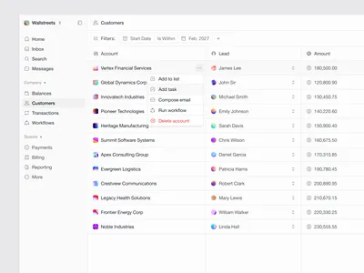 Menu Items app design app web crm crm app crm list hover interaction list table ui ui design ui ux ux web app