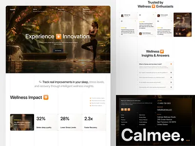 Calmee - Modern Wellness Tech Landing Page data driven illustration landing page mental health minimal modern living ui ui design uiux ux design web design website wellness