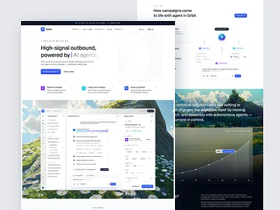 Orbit — AI Agent Campaign Builder Landing Page ai agent ai automation ai powered crm ai productivity ai saas platform ai workflow b2b saas campaign automation clean design growth tools lead generation tool marketing automation modern saas design outbound automation saas landing page sales automation startup software web app ui web design workflow automation