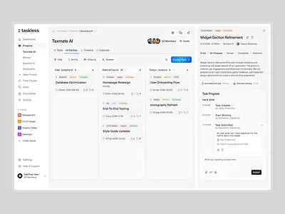 Taskless: Task Management Dashboard - Project Detail Page clean dashboard ui interface kanban management app modern modern saas ui product product design productivity tool saas task management ui ui design uix ux web app interface workflow management