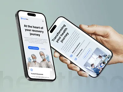 Healthinc - Health Consultation Landing Page in Mockup appointment card doctor health healthcare hospital landing page mobile mockup nurse patient recovery responsive section thumbnail ui design ux design