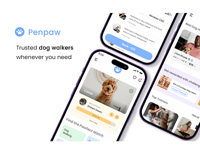 Penpaw - Dog Walking App 🐶 app design branding business case study dog app minimalism mobile app mobile design product designer ui design uiux ux design