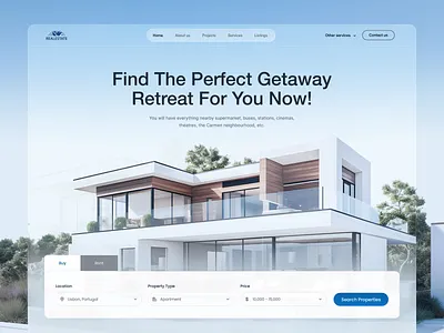 Property Search & Real Estate Landing Page clean design figma hero section homepage landing page landing page design minimal design modern web design property property listing property search real estate real estate landing page real estate website search ui ui design ui ux web design website concept white theme