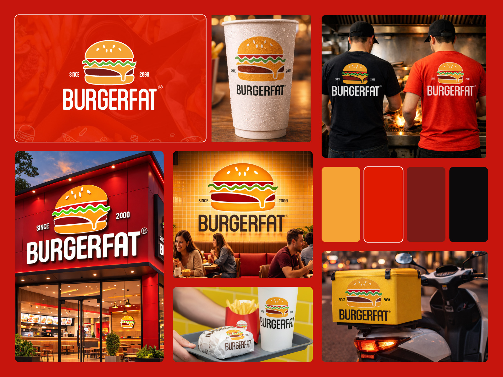 BURGERFAT – Modern Burger Logo, Restaurant Branding & Flat Logo brand identity branding branding design burger logo flat logo free logo design graphic design illustration logo logo design logo design branding minimalist logo modern logo design ood brand identity visual identity
