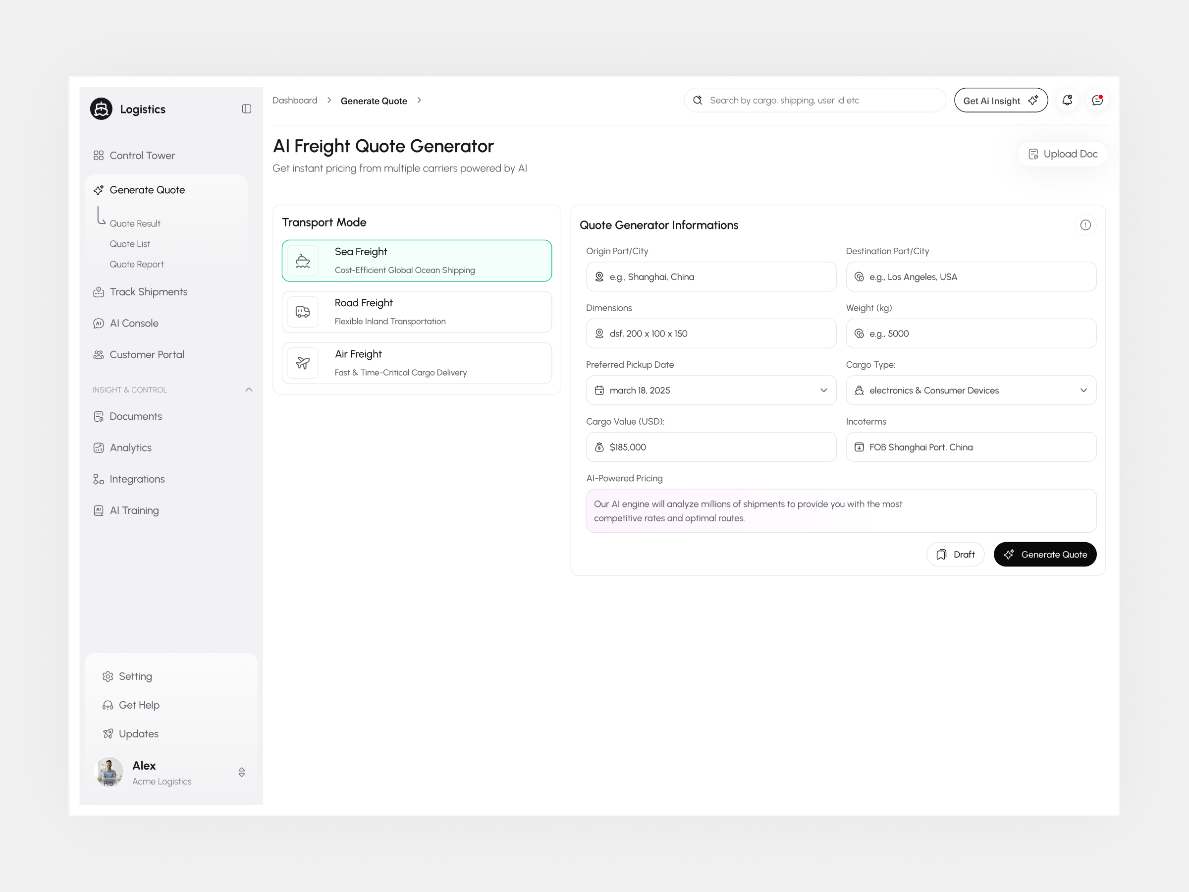Logistics Web App - AI Freight Automation Platform ai ai freight automation platform app design automation platform b2b business crm dashboard freight logistics product saas shipment tms tracking ui design web interface design