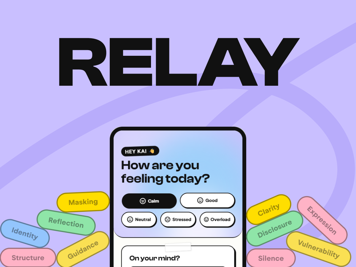 Relay: Making Support Easier to Start app design behavior behaviour brutalism gen z health meditation mental mental health psychology social support ui ux