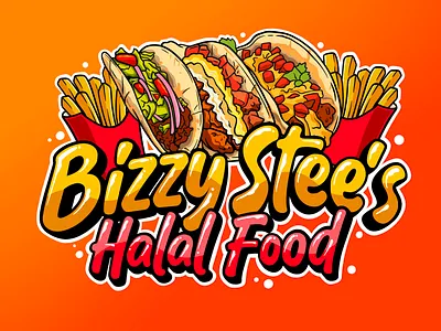 Bizzy Stee's Halal Food cartoon food logo graffiti graphic design kebab lettering logo meal tacos typography vector