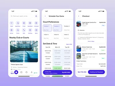 Amare Sport Club - Court Reservation Mobile App animation booking booking app calendar club court design details page mobile mobile app padel reservation reservation app schedule sport sport app ui ui design uiux ux