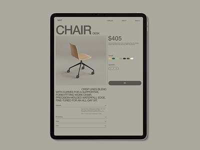 Product page. Furniture app design e commerce ui