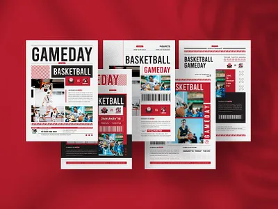 BASKETBALL GAMEDAY basketball bundle design flyer flyer bundle game day gameday graphic design match promotion poster red sports template