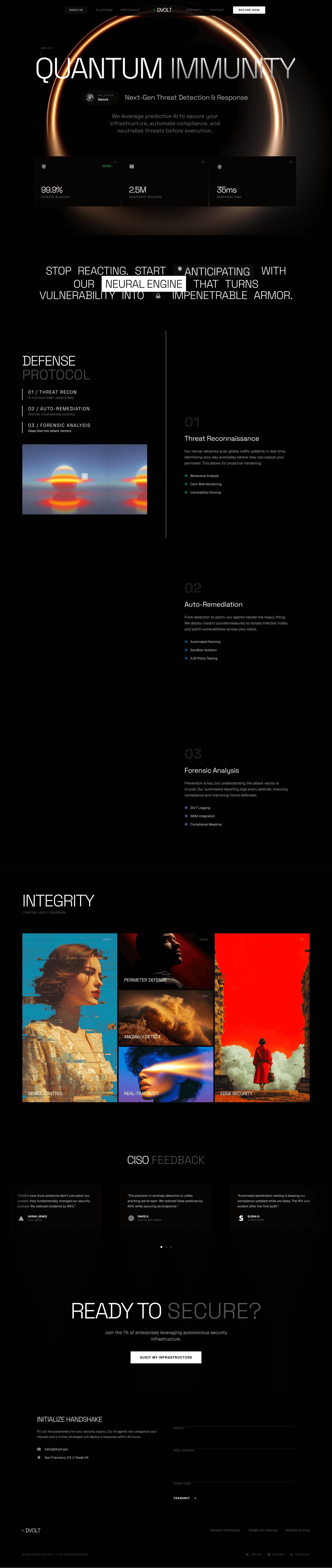 DVOLT — Energy, EV & Clean Tech Landing Page ai landing page ai security cyber security cybersecurity website dark ui dashboard ui digital security futuristic ui glowing ui gradient glow hero section modern web design saas landing page sci fi ui startup website tech interface tech website ui inspiration web inspiration web interface