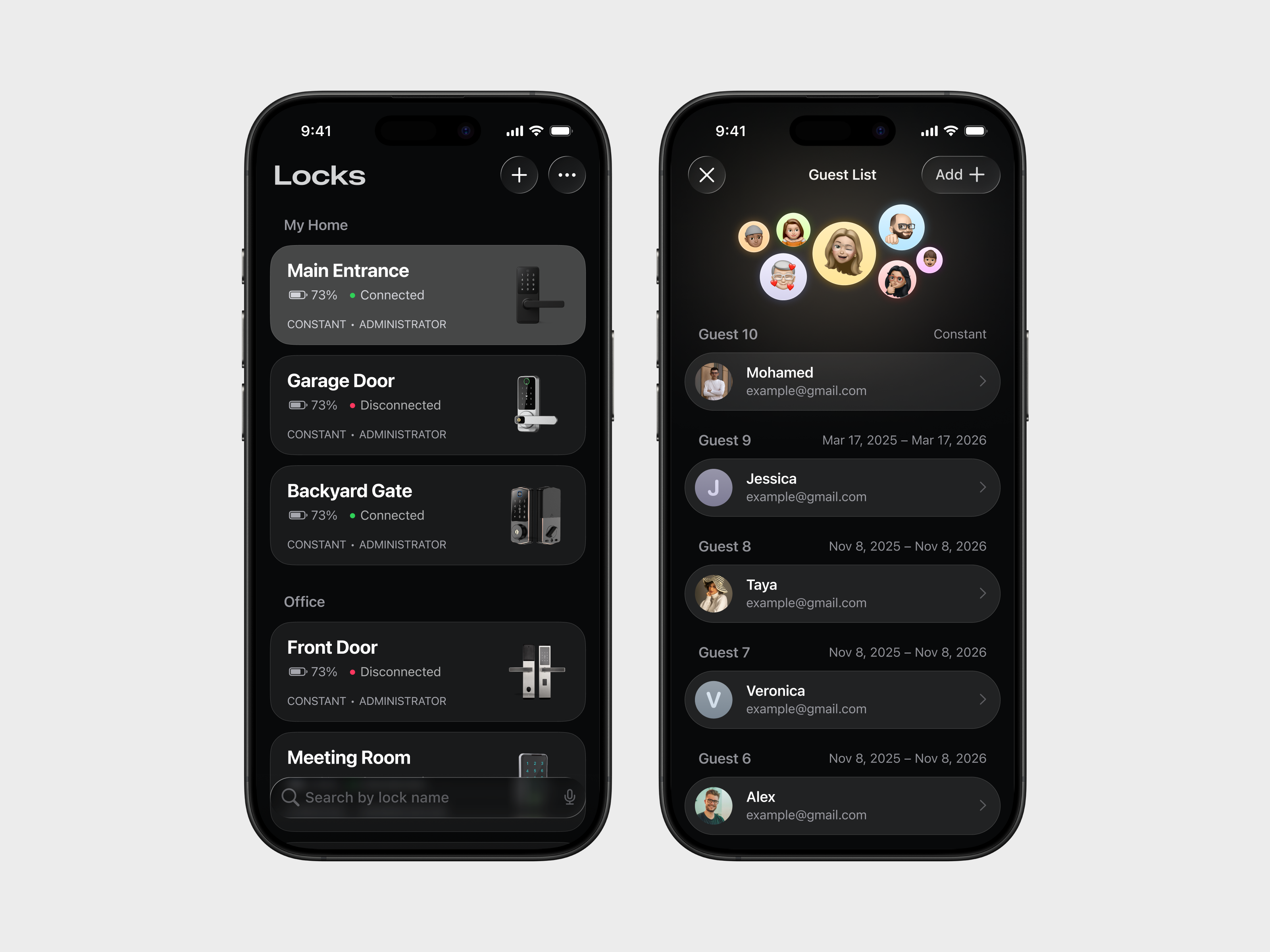 Example of Smart Lock Access Management Interface
