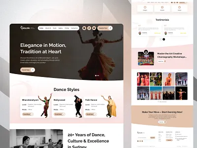 Website Design for Sydney's Premier Indian Dance School clean design cultural website dance academy dark ui design system event website figma graphic design homepage landing page mobile design responsive design typography ui design uiux user interface ux design web design website website design