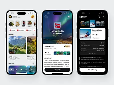 Travel Booking Mobile App UI Design app desin app interface booking app discovery app itinerary design mobile app design mobile design mobile ui tourism design travel agency travel app trip planner ui ux design vacation app