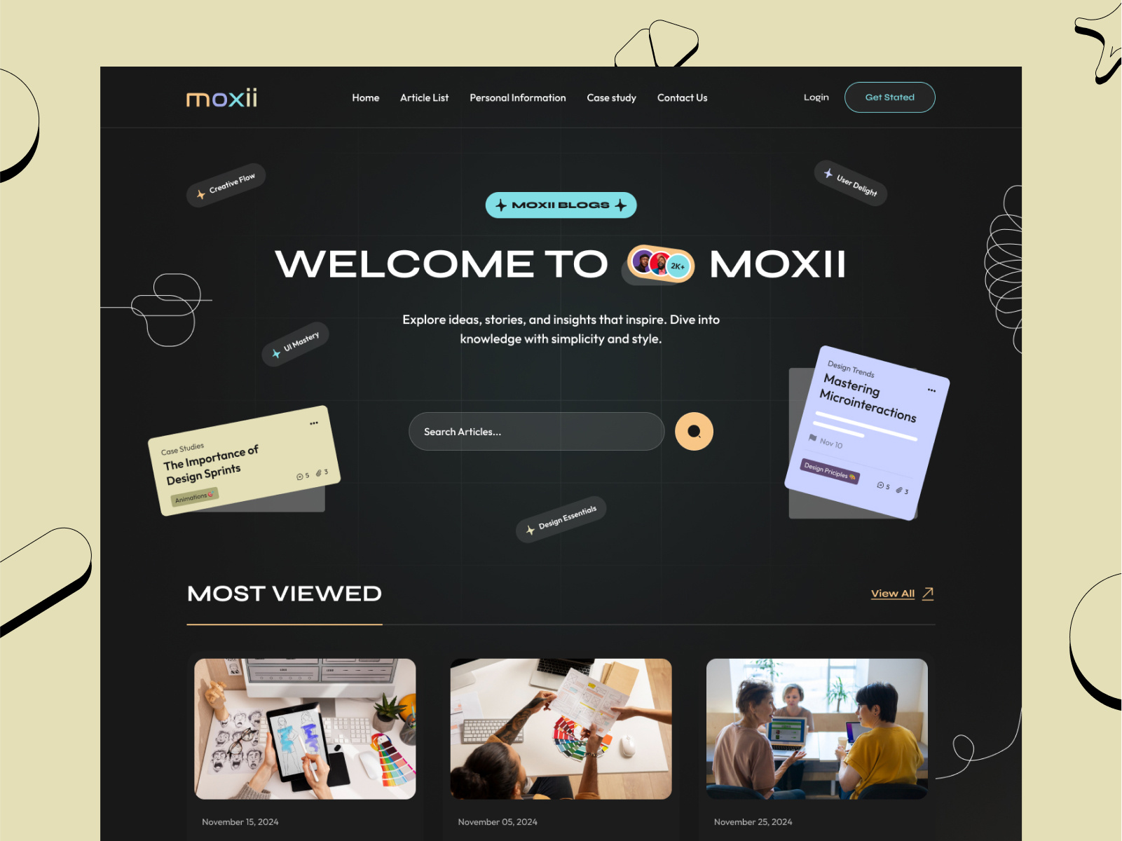 Example of Moxii – Dark Mode Blog & Portfolio Platform for Designers | SaaS