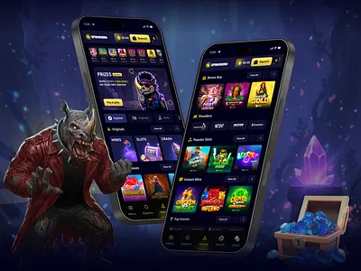 Mobile App for Casino Platform betting app design casino casino app ui casino website crypto interface dark theme ui gambling 3d gambling app design igaming interface ios app ui mobile app mobile app uiux modern app ui online casino mobile app slots app slots game ui sports betting ui