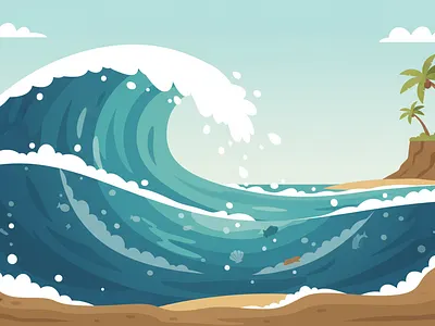 Tropical Wave Vector Illustration adventure environment illustration landscape illustration nautical ocean wave sea life summer vibes tropical beach vector illustration web
