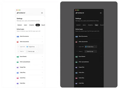 Default apps — Untitled UI preferences product design settings ui ui design user interface