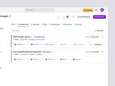 RecruitSmart — Candidate Applications for School HR Platform candidate company dashboard education employee hiring hr management hr system hrd hrm job product design saas saas design school management staff ui ux web app web design