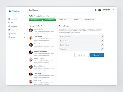 Marlow: Profile Setup & Manager Feedback app app ui best app claen dashboard dashboard ui management tool minimal design productivity top app desginer top app design top uiux designer uiux ux web webapp