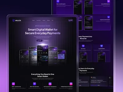 Fintech SaaS Landing Page – Digital Wallet Platform fintech fintech app landing page landing page design product design saas landig page design saas landing page saas product ui ui design ui designer uiux uiux design uiux designer ux ux designer ux dsign wallet app web design web designer