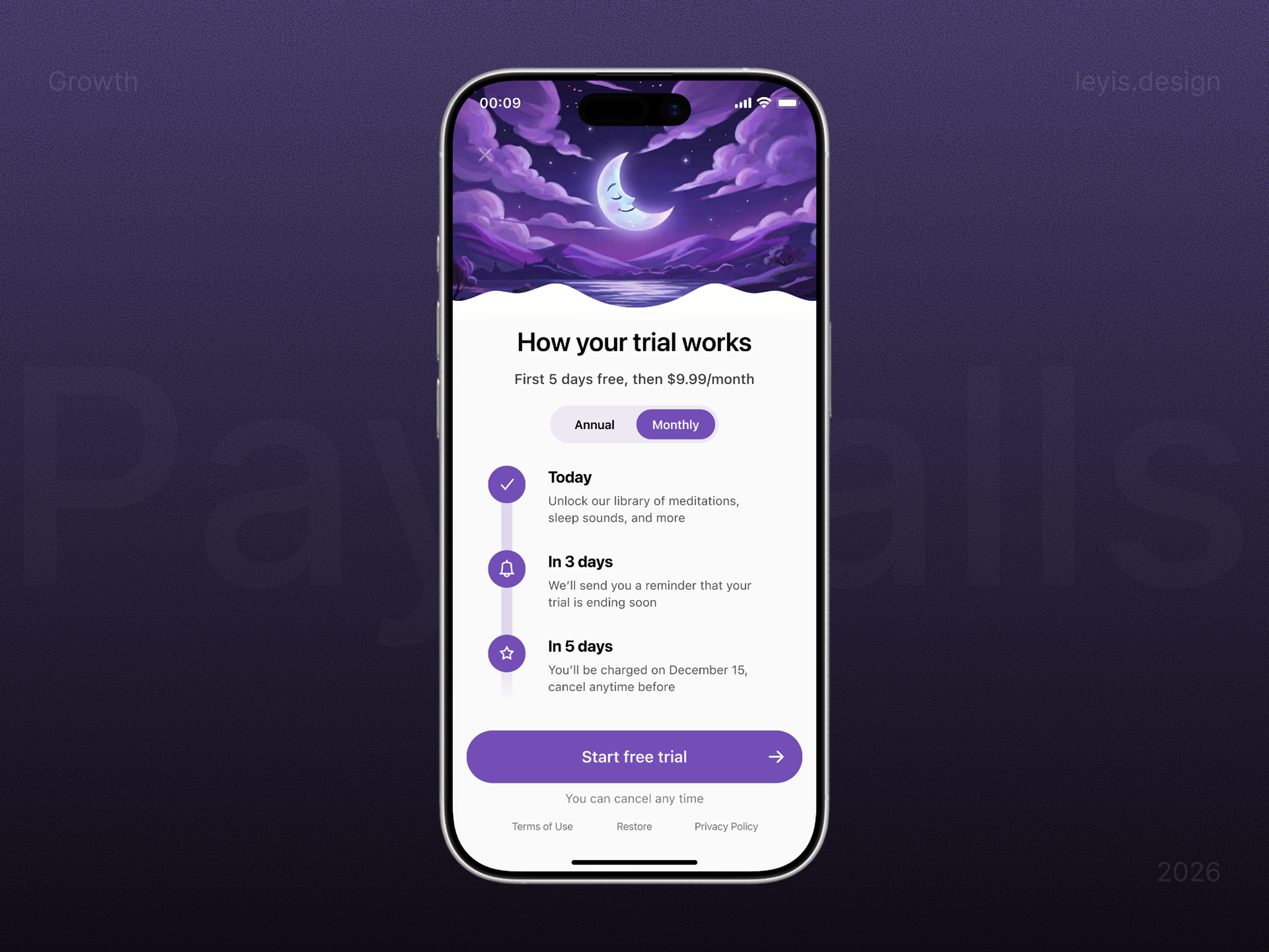 Best Paywall & Subscription UI for a sleep and meditation app