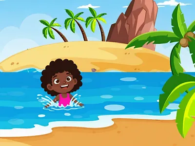 Island Splash Tropical Adventure & Character Designs beach scene book cover design character design childrens book illustration childrens publishing cute girl character digital illustration kidlitart kids art ocean art storybook art summer illustration travel illustration tropical island vacation vibes vector style vibrant colors whimsical illustration