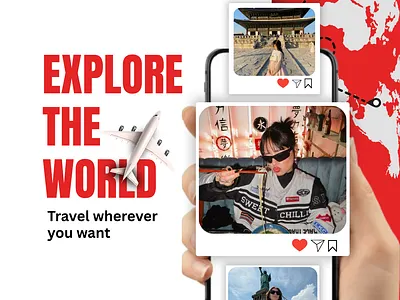 Explore The World Travel Poster | Social Media Campaign Design creative poster graphic design marketing design mobile concept social media campaign tourism design travel poster