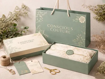 Conscious Couture — Sustainable Clothing Packaging Design branddesign brandidentity branding brandpackaging creativebranding design designinspiration ecofriendlypackaging fashion fashionpackaging graphic design luxurydesign minimaldesign packaging packagingdesign sustainable sustainablefashion sustainablepackaging typography visualidentity