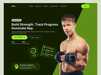 Modern Gym & Fitness Landing Page UI Design fitness landing page fitness ui design fitness website gym app design gym landing page gym website design health fitness ui landing page ui modern web ui ui ui ux design web design website ui design workout website