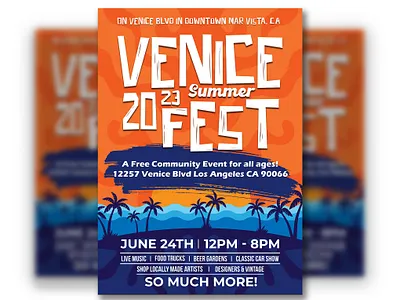 Summer Feast Poster ad poster advertising beer garden cali event food trucks graphic design italy live music occation palm trees party poster design social media summer feast sunset vibes tropical art vector illustration venice venice beach vintage poster