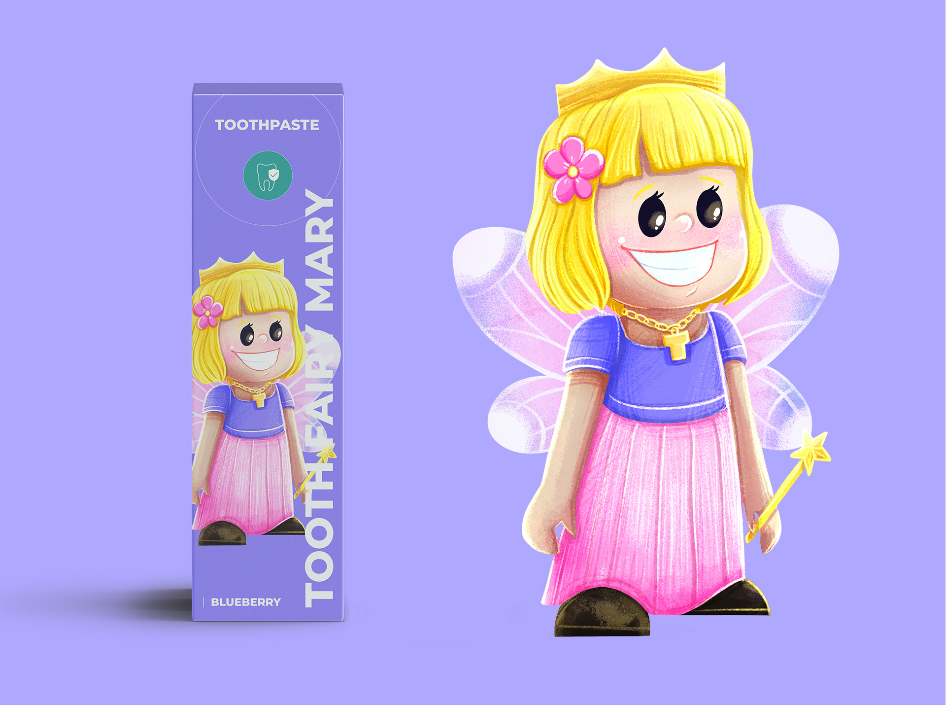 Mascot design for Packaging Concept Fairy art branding character design children illustration design fairy graphic design illustration kid art mascot packaging procreate raster illustration tooth fairy toothpaste