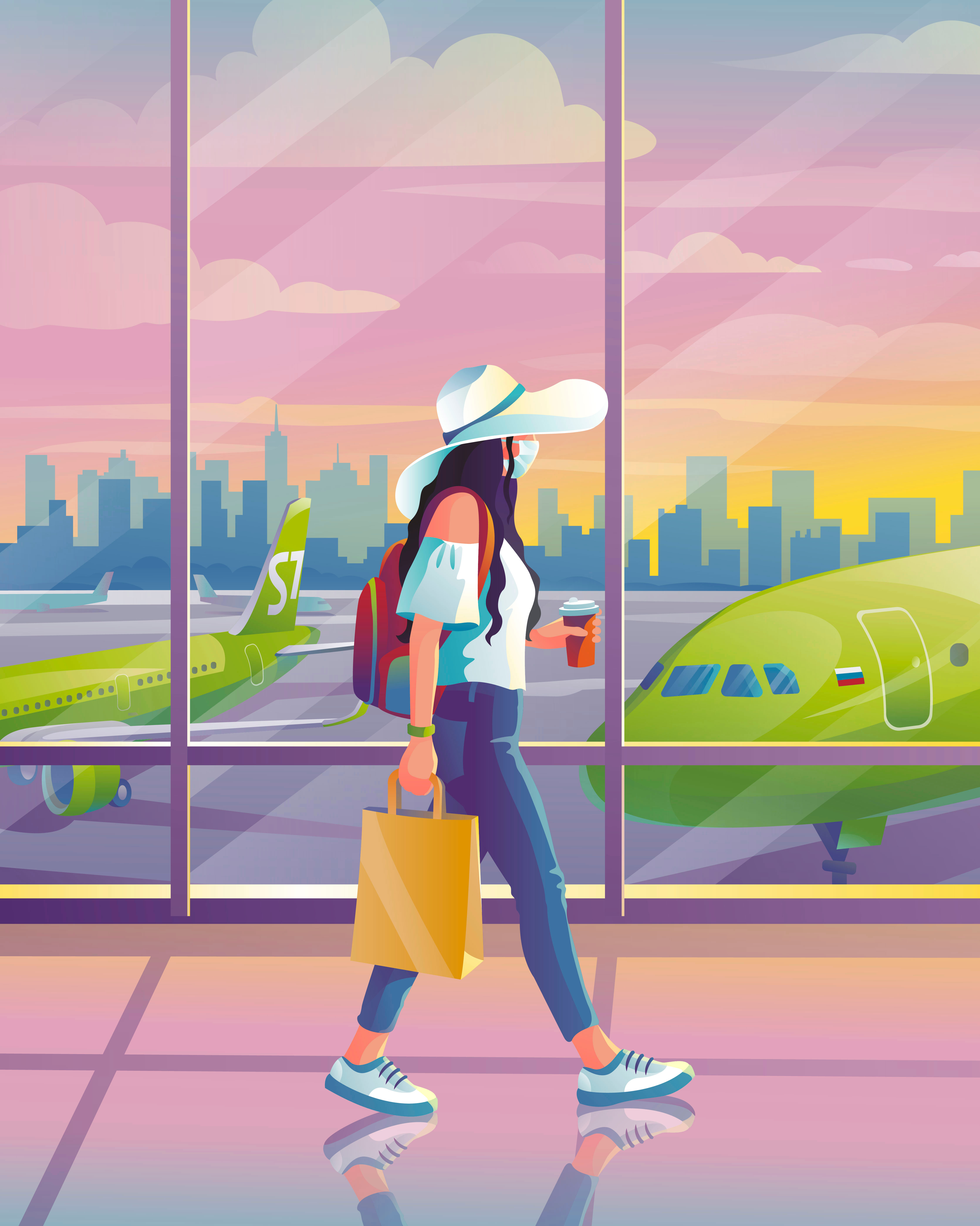 Продукты в самолет. S7 Airlines branding decorative illustration graphic design illustration vector vector artwork vectorillustration аэропорт перелеты путешествия самолет