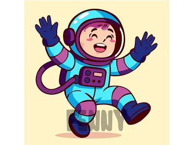 Cheerful Cartoon Astronaut Character astronaut cartoon character cosmic cosmonaut cosmos face funny futuristic galaxy helmet logo mascot riding rocket space spaceman stars technology universe