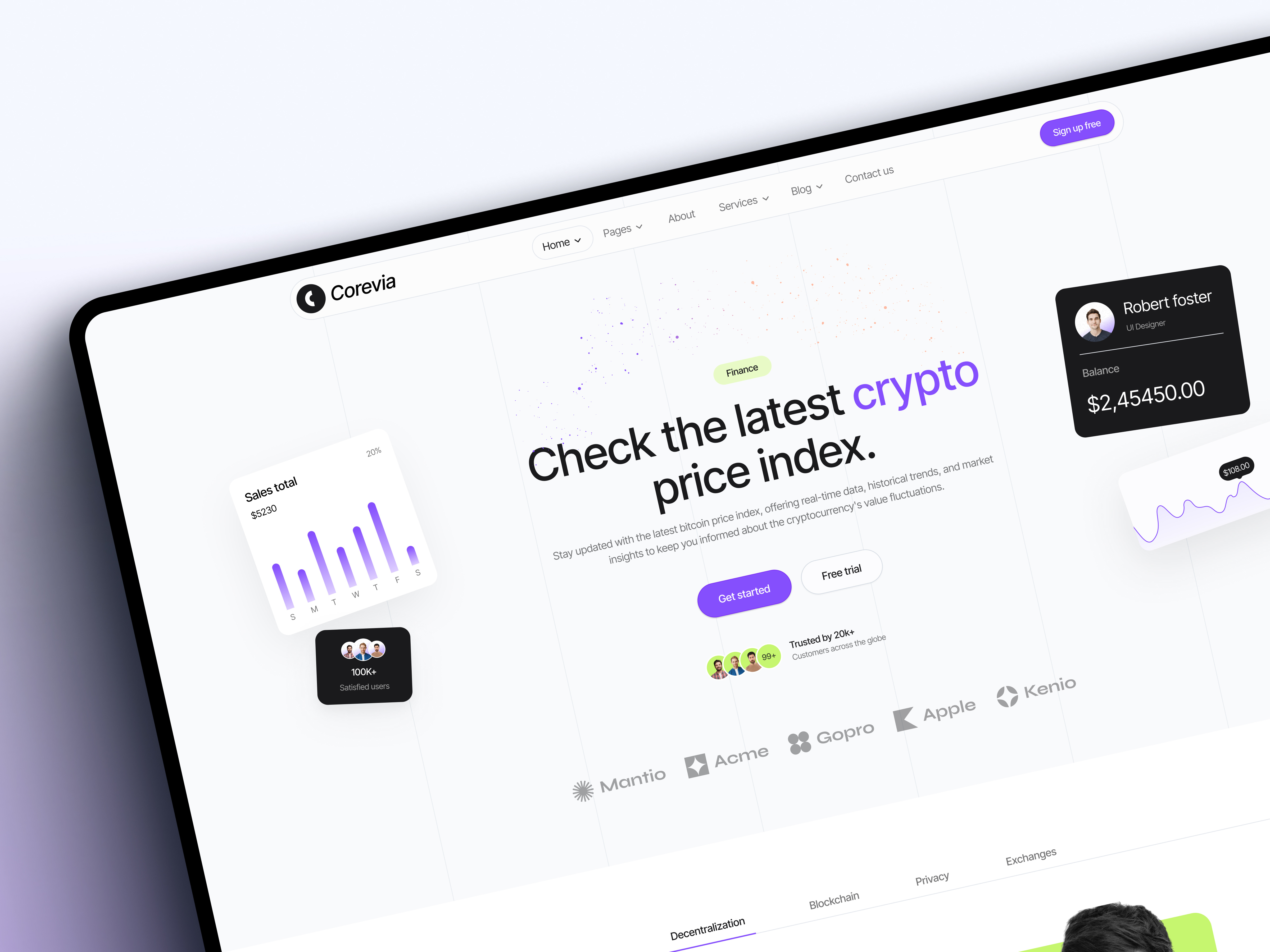 Corevia – Modern Crypto Index & Trading Landing Page blockchain clean ui corevia crypto daily ui dashboard figma financial app fintech landing page light mode minimalism trading ui user interface ux visual design web design web3