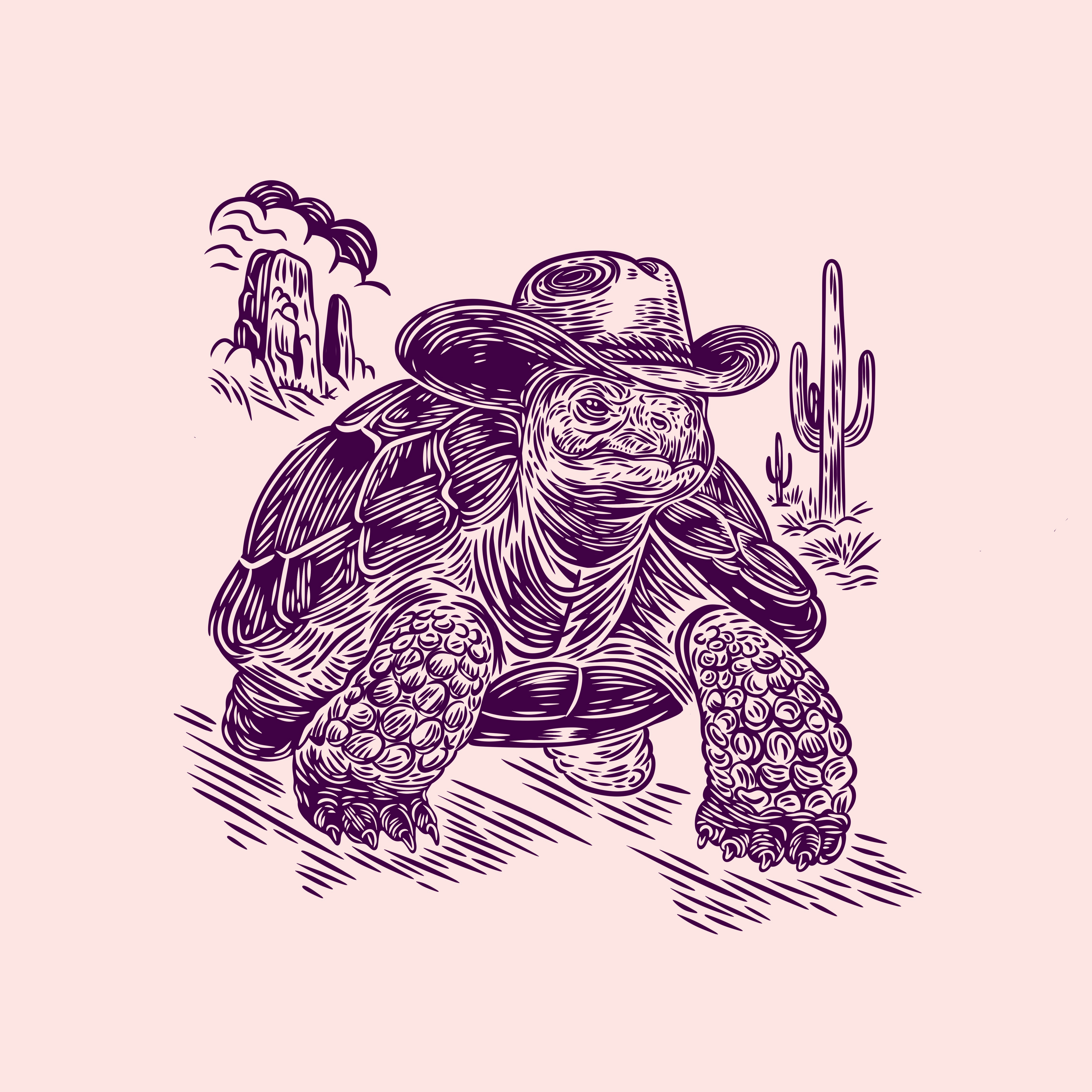 Cowboy Turtle in Lino Cut Style carved carving cowboy engraving etching graphic design hand drawn illustration art illustrator lino linoleum merch pen and ink print t shirt tee tortoise tshirt turtle western