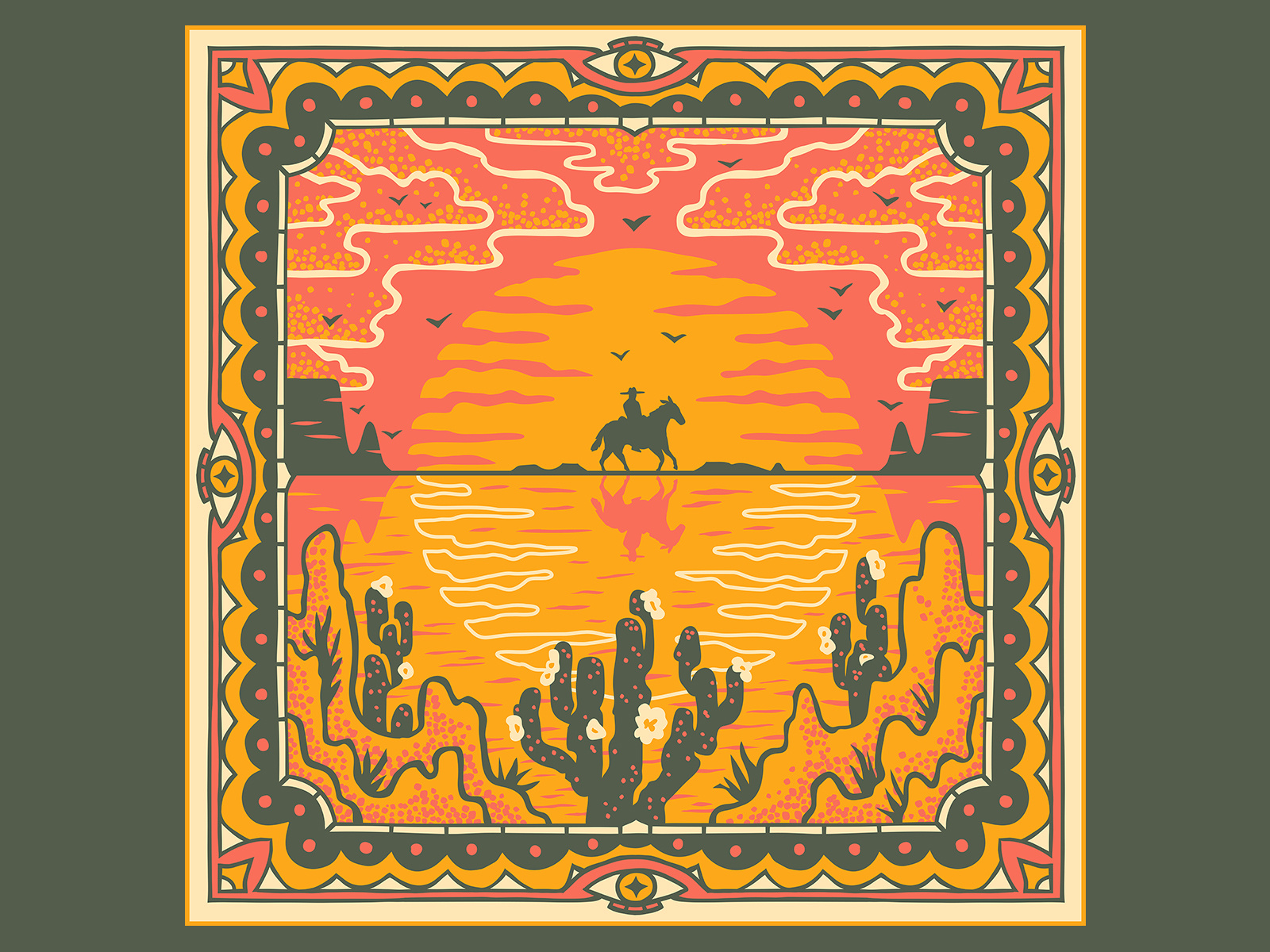 Sunset adobe bandana clouds cowboy desert desertplants hot illustration muti newwest orange photoshop sun sunset surfacedesign surfaceillustration wacomgallery western