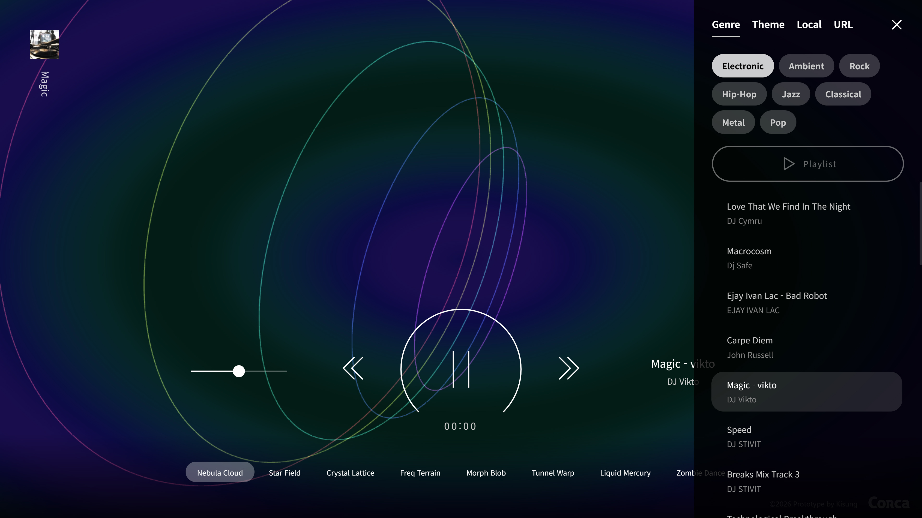 Aurora (Audio-based visualization player) 3d animation audio gui motion graphics music player three.js ui ux visualizer